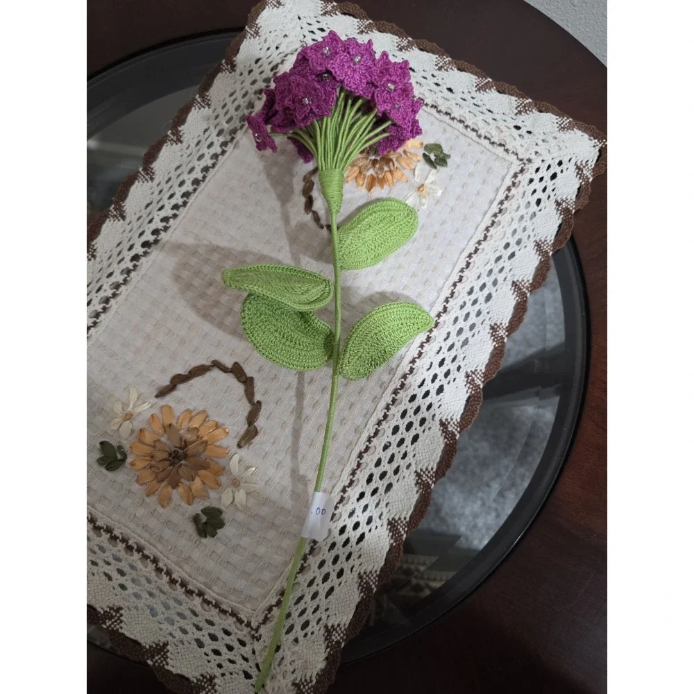 Set of 3 Handmade Crochet Purple Flower Stems‎ – Artificial Floral Decor